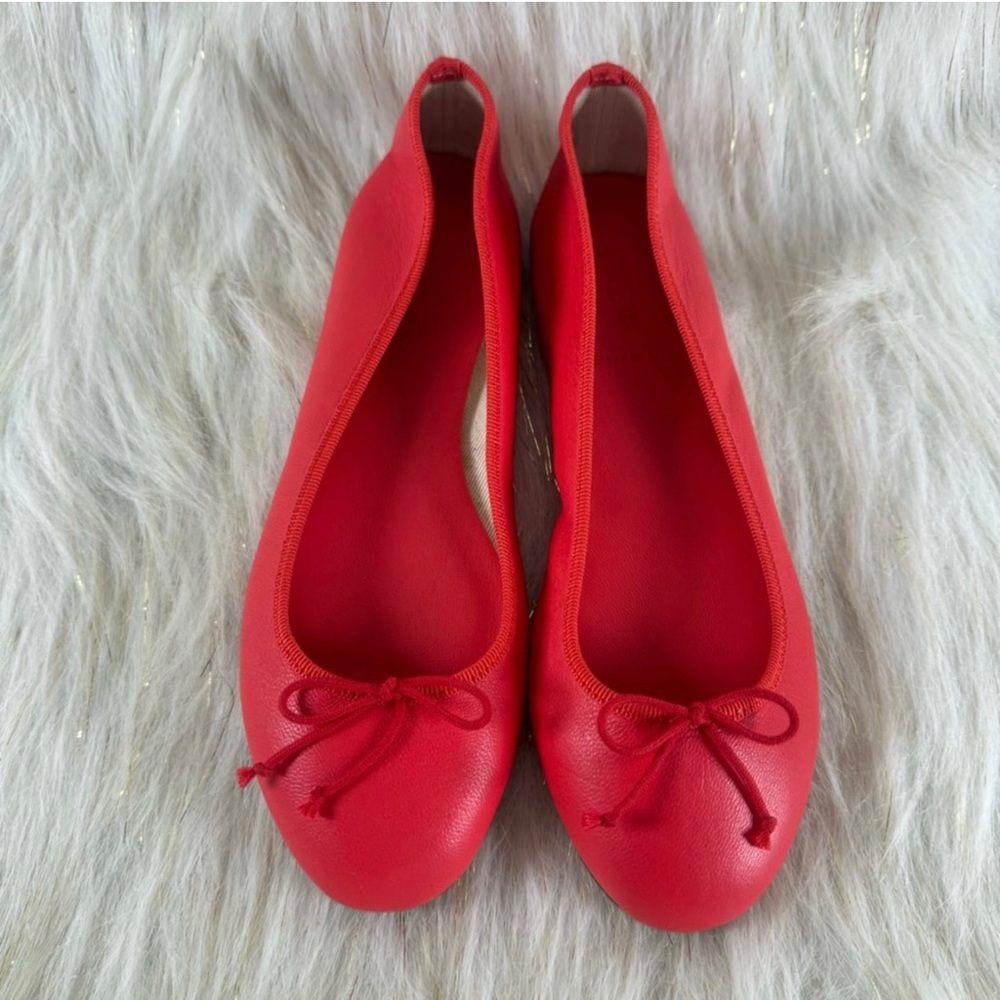 Like New! J Crew red leather ballet flats shoes with bow